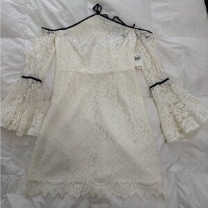 Cream Lace Off-Shoulder Dress